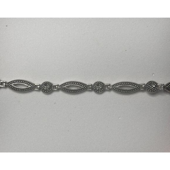 Vintage CW Sterling Silver Marcasite Link Bracelet Art Deco Revival - Picture 7 of 10